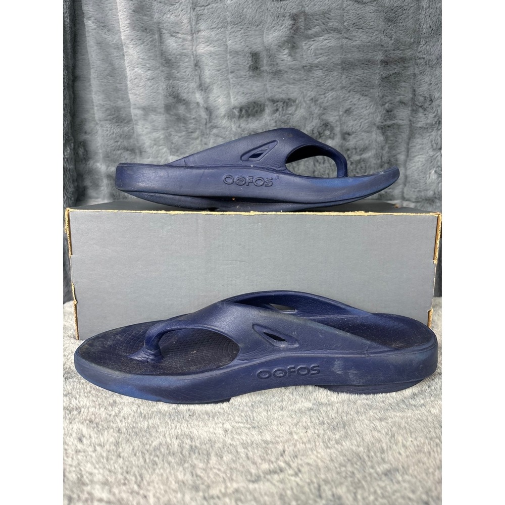 Oofos OOriginal Recovery Sandals Navy Blue Thong Flip Flops Mens 7 Womens 9 - Picture 2 of 8